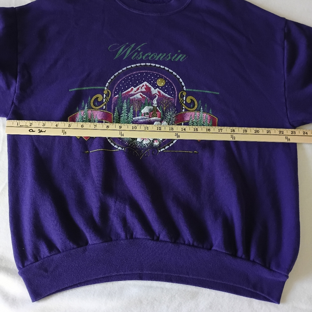 Vintage Wisconsin Sweatshirt Men's XL 90s Jerzees Crewneck Purple Graphic Print. - Picture 10 of 12